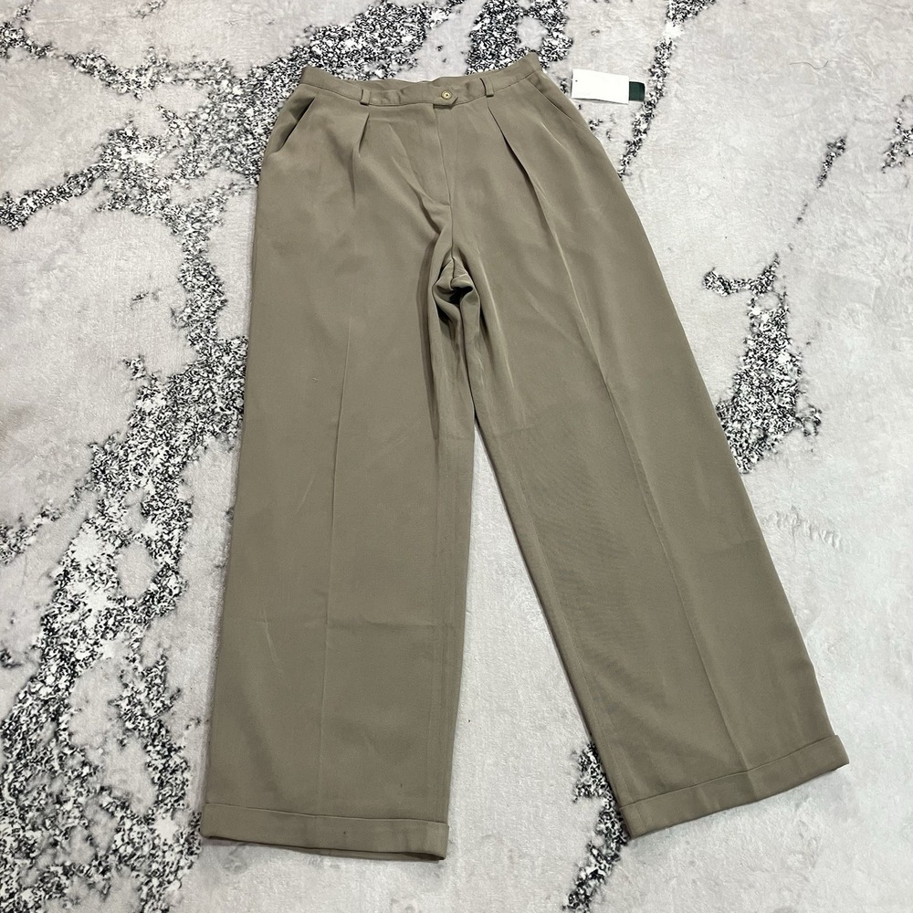 Lauren Ralph Lauren Dress Pants Womens Size 14 Taupe Pleated Wide Leg